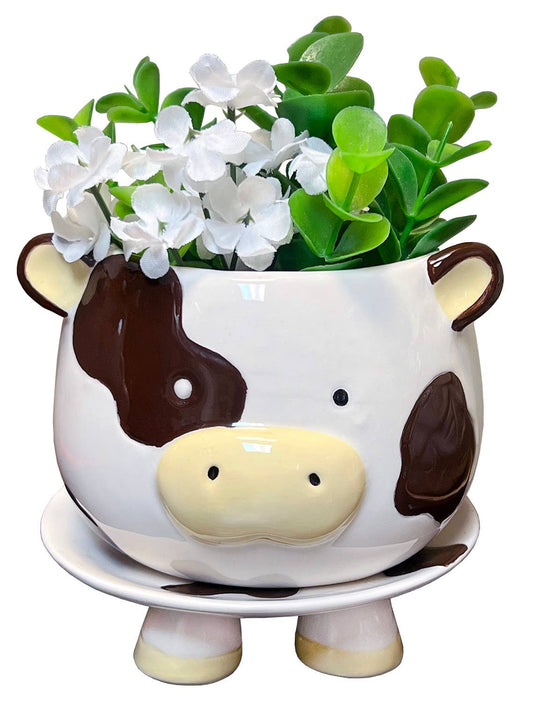 Brown Cow Ceramic Footsie Planter