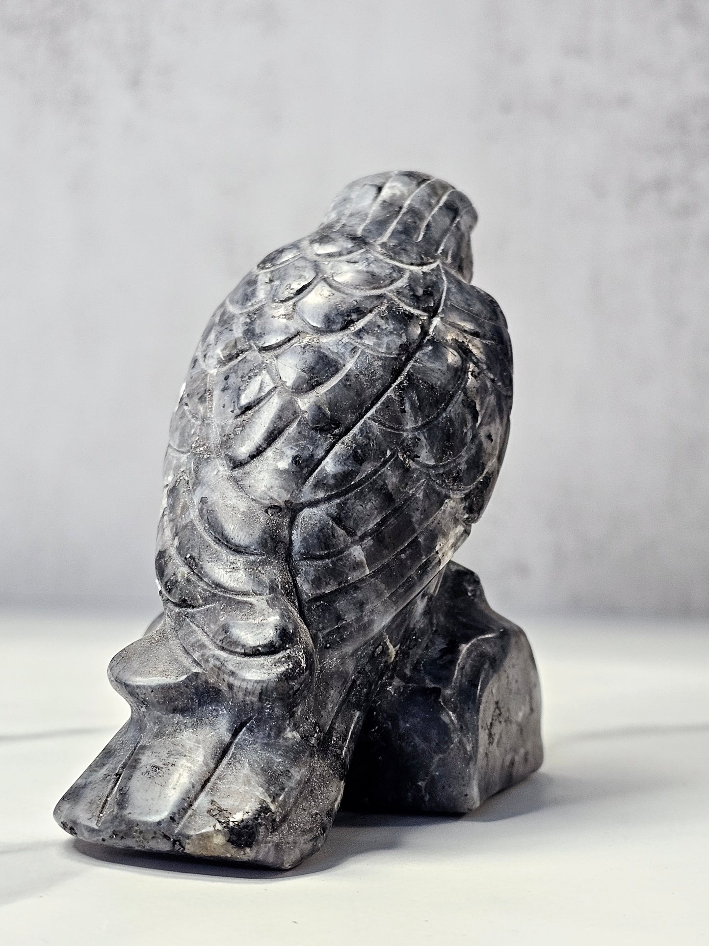 Larvikite Raven Carving
