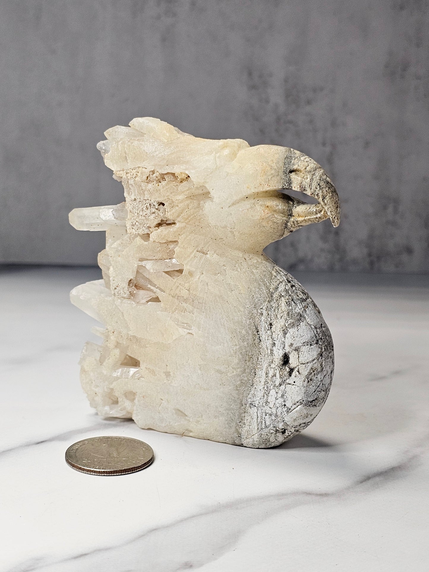 Quartz Point Cluster Eagle Carving