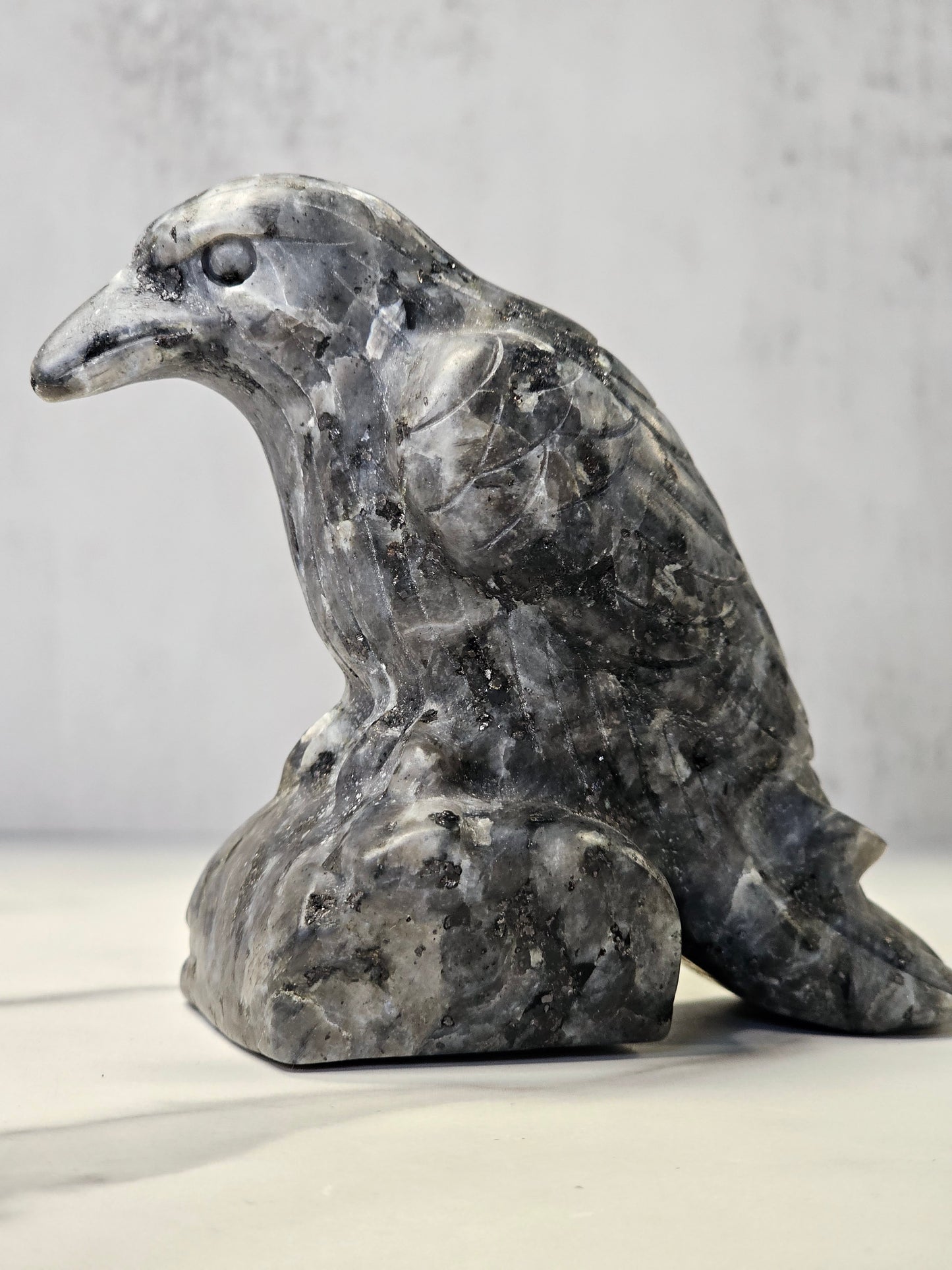 Larvikite Raven Carving