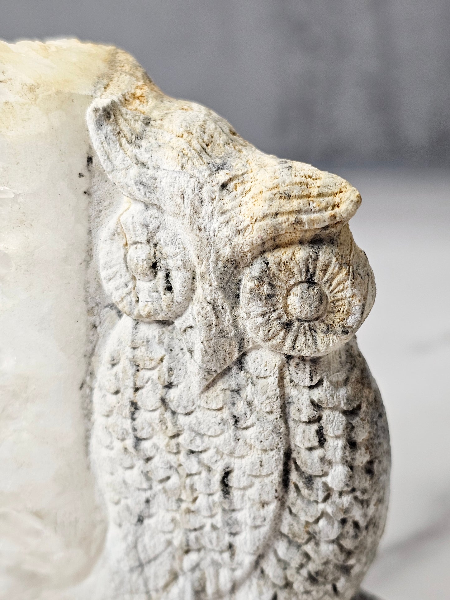 Quartz Point Cluster - Owl Carving