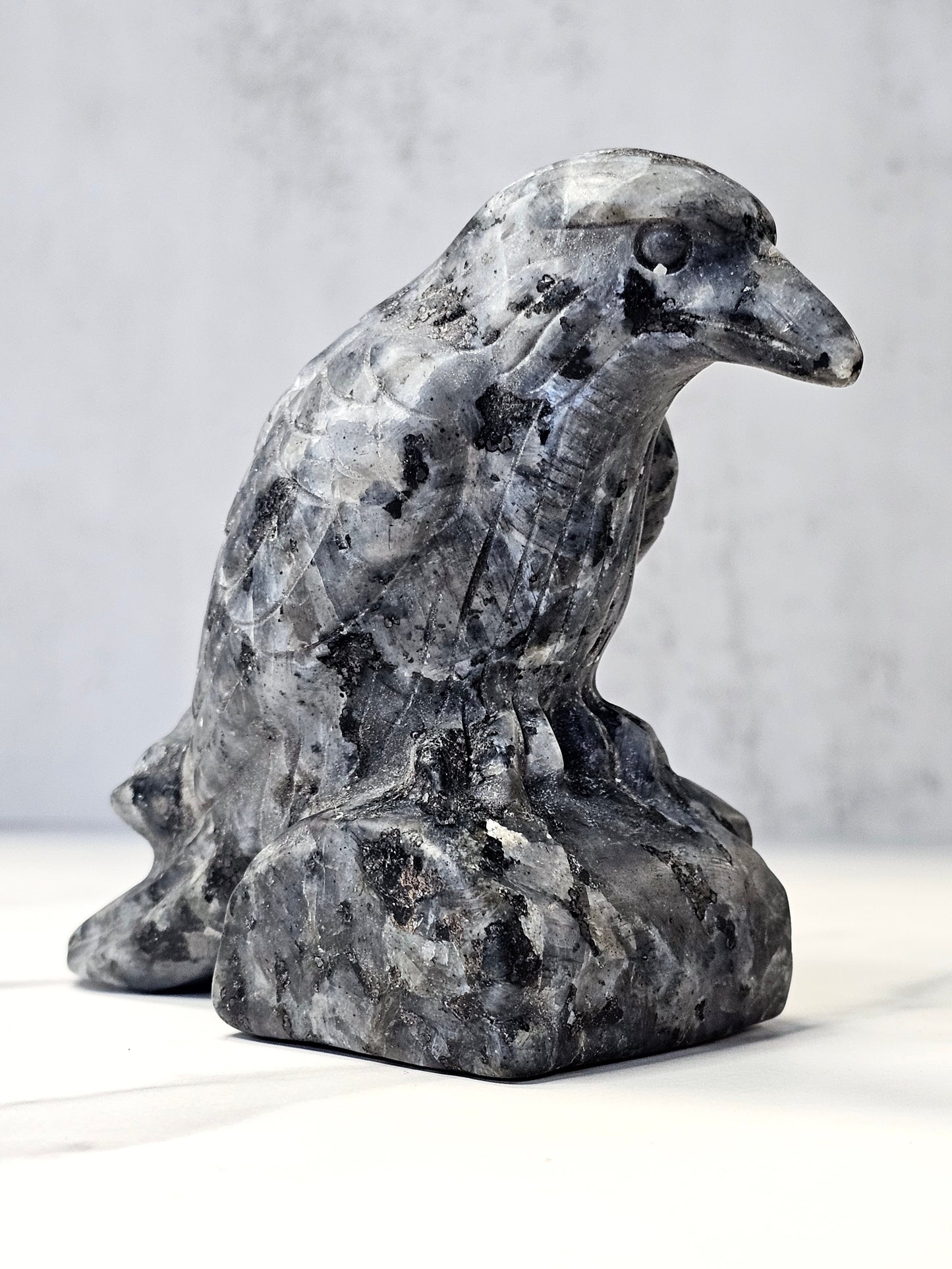 Larvikite Raven Carving