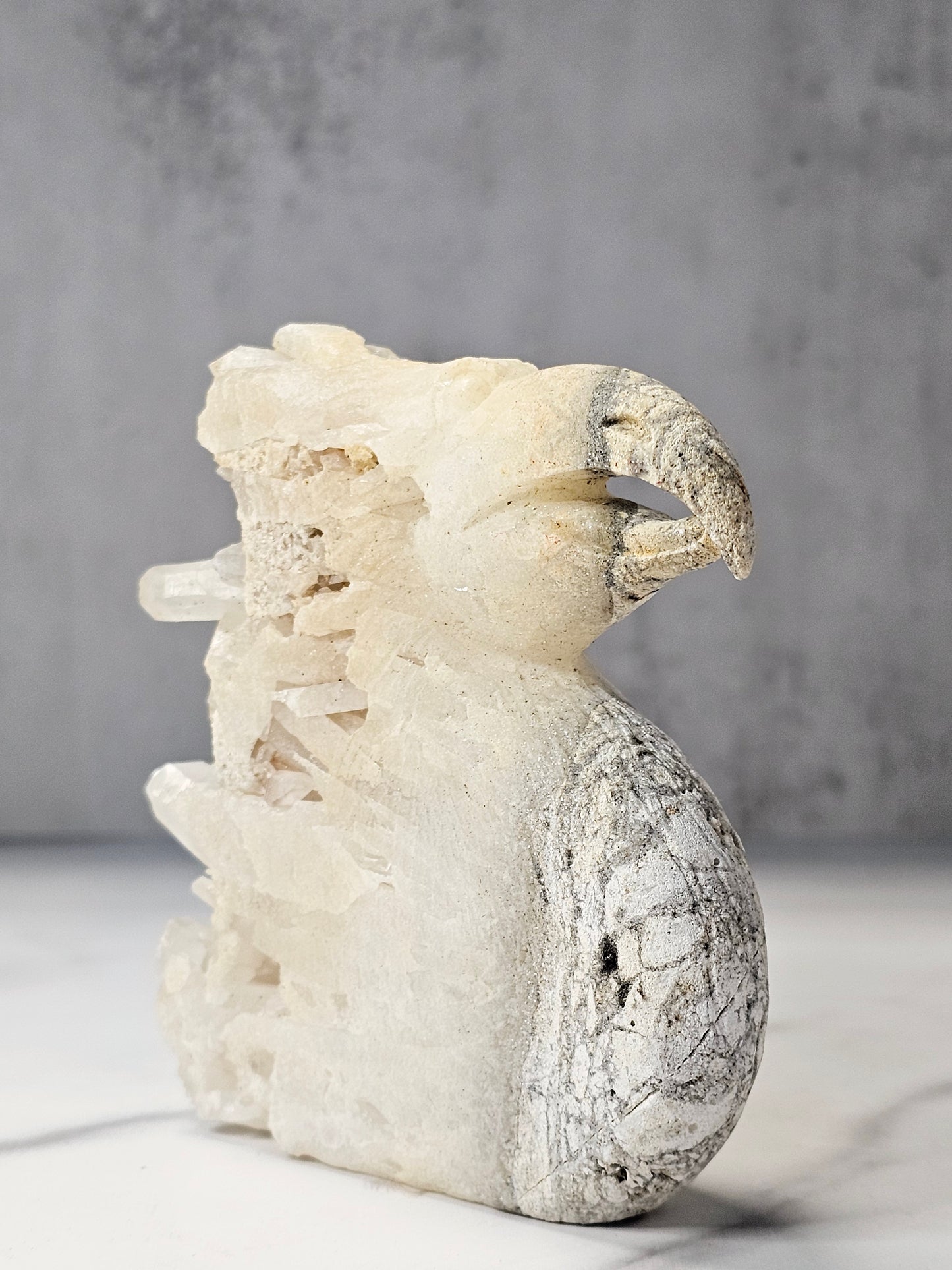 Quartz Point Cluster Eagle Carving