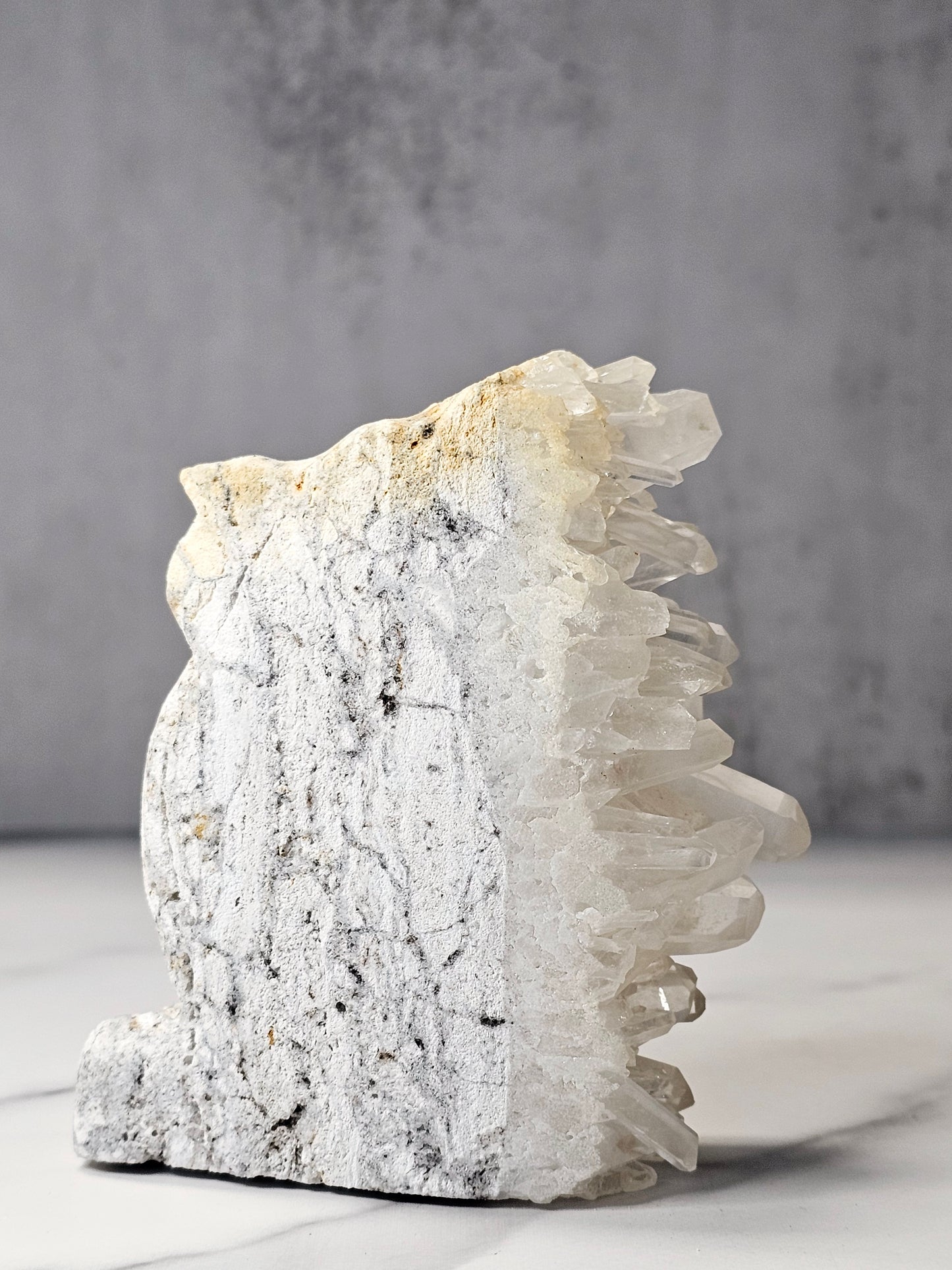 Quartz Point Cluster - Owl Carving