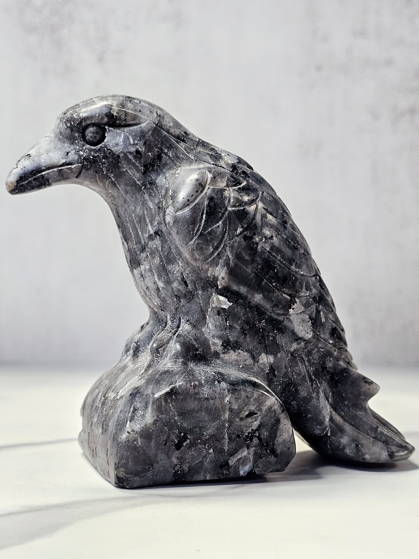 Larvikite Raven Carving