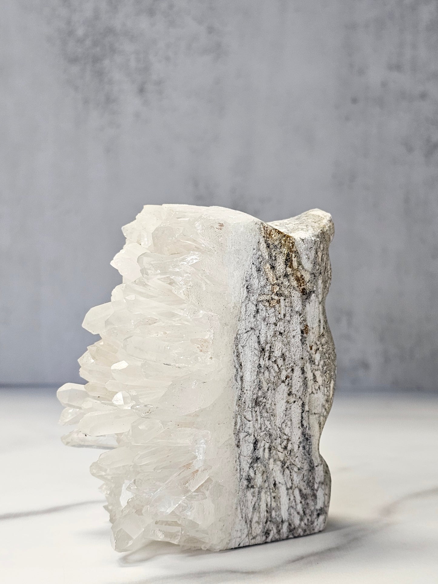 Quartz Point Cluster - Owl Carving