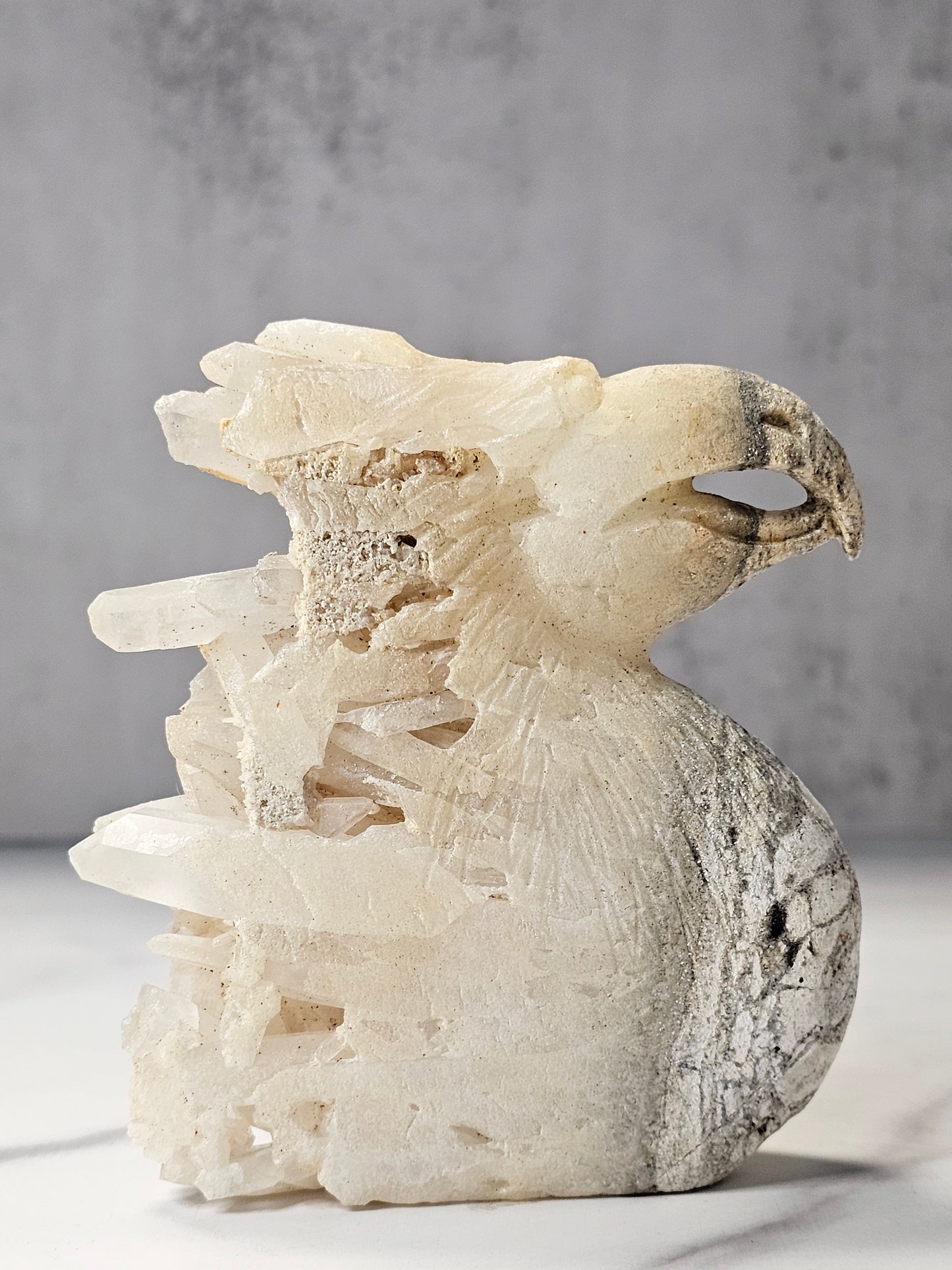Quartz Point Cluster Eagle Carving