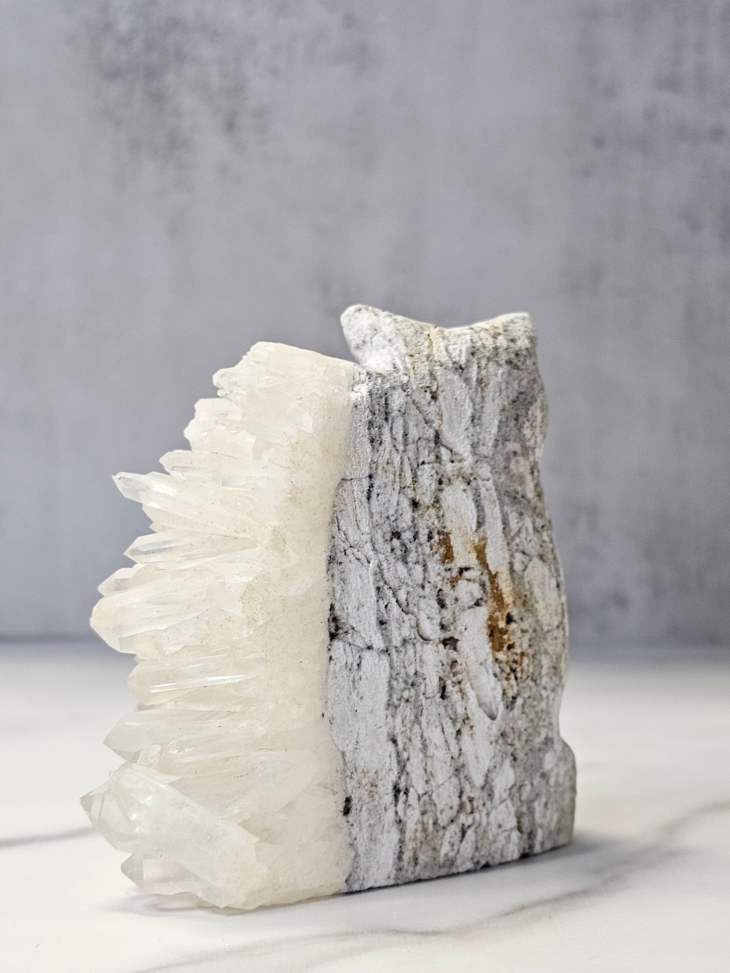 Quartz Point Cluster - Owl Carving