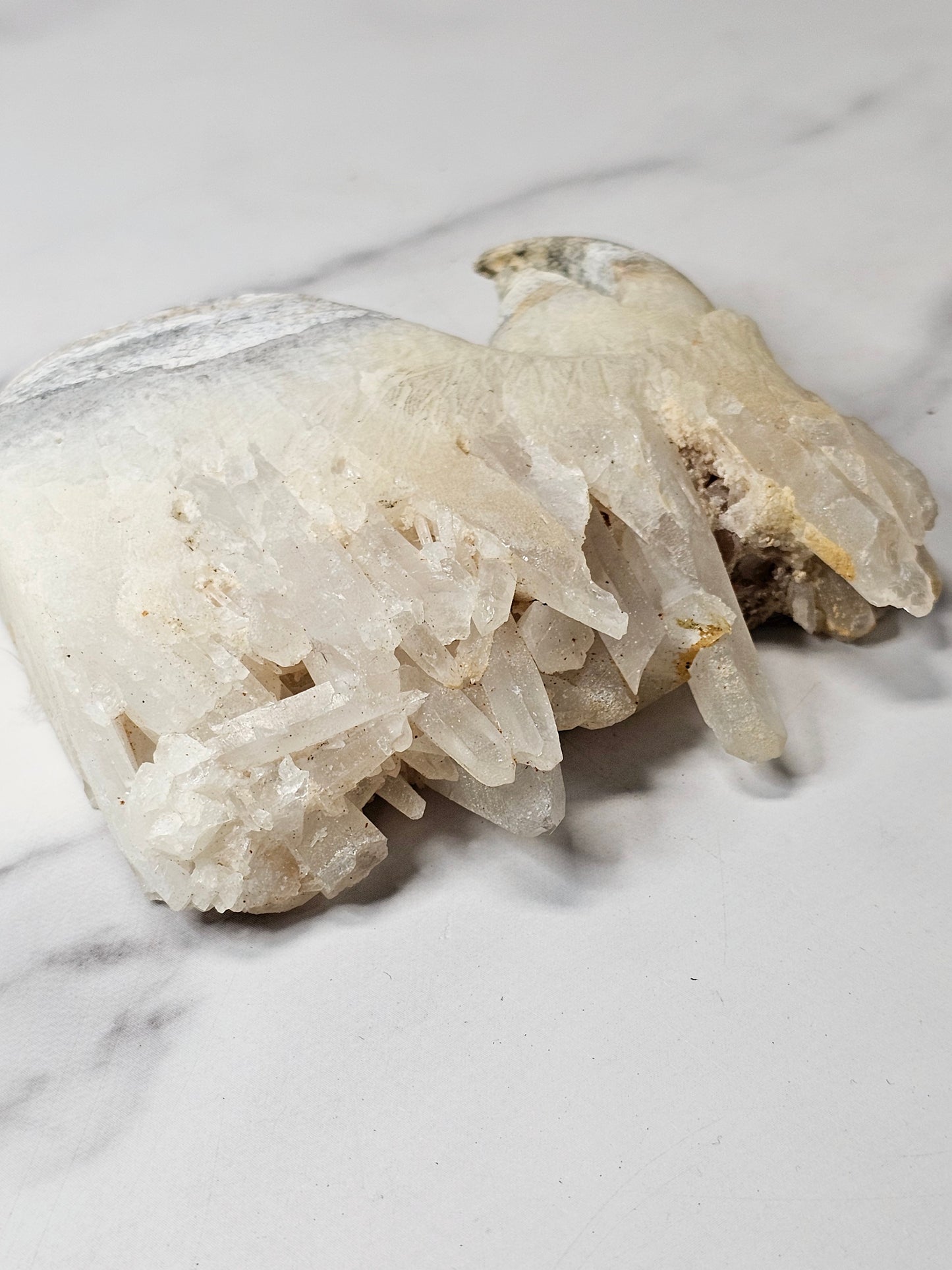 Quartz Point Cluster Eagle Carving