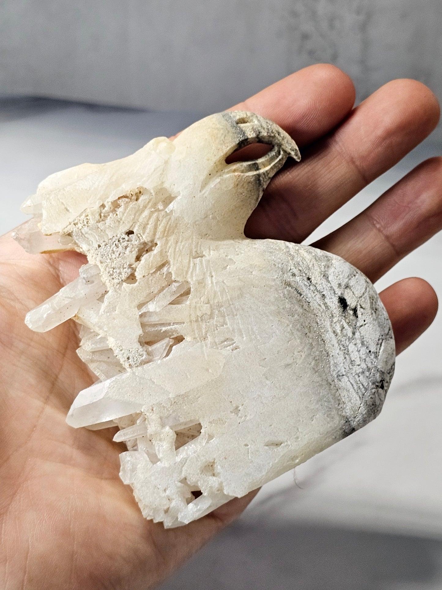 Quartz Point Cluster Eagle Carving
