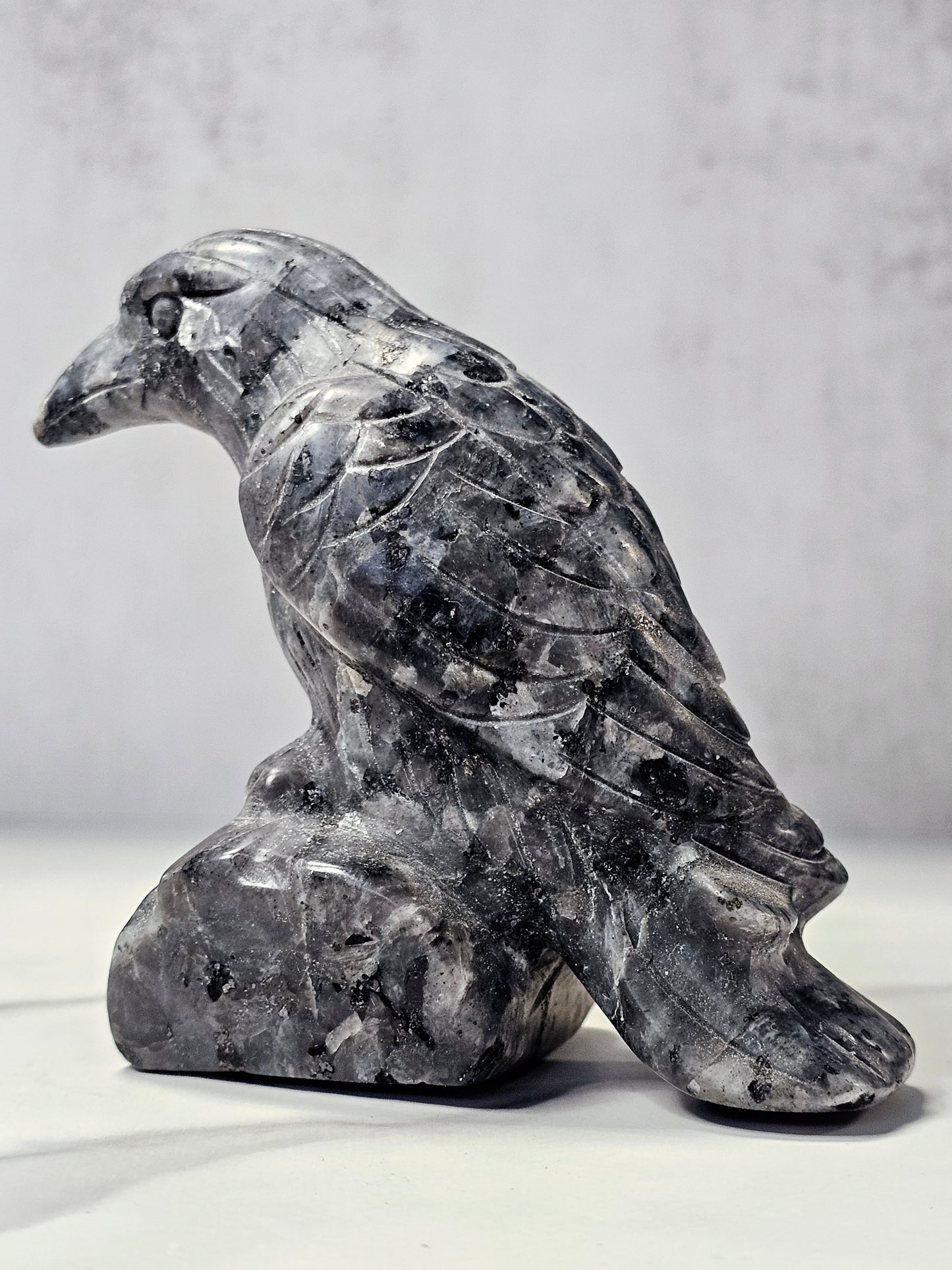 Larvikite Raven Carving