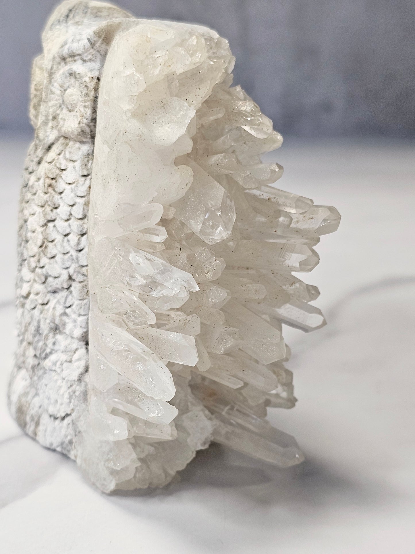 Quartz Point Cluster - Owl Carving