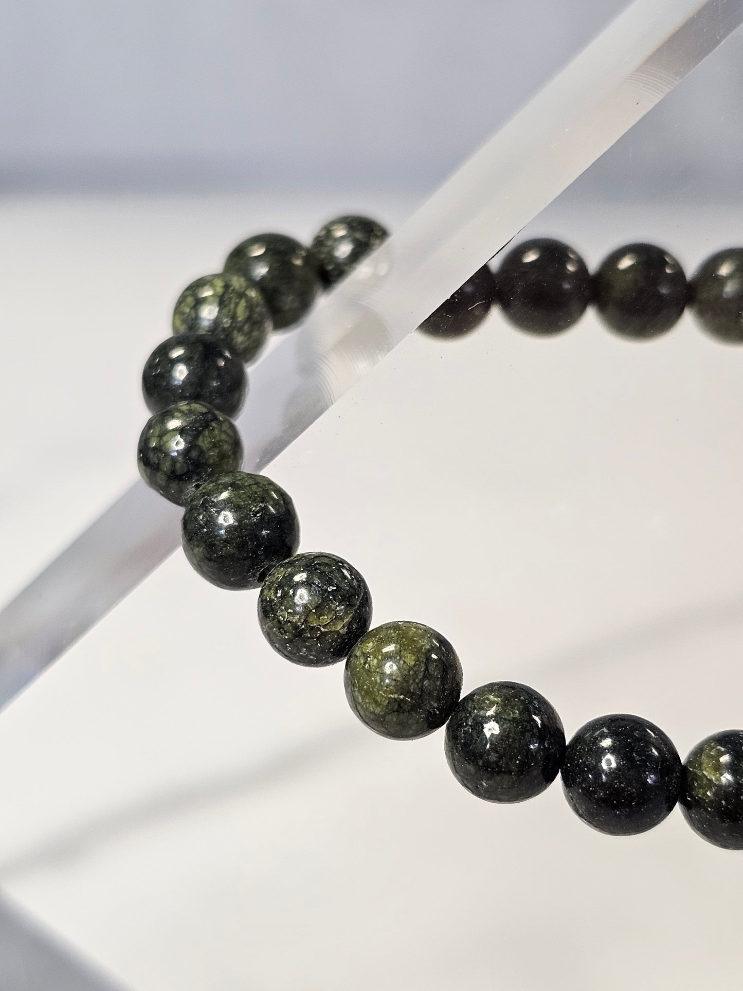 Green Spiderweb Jasper Stretchy Bracelet