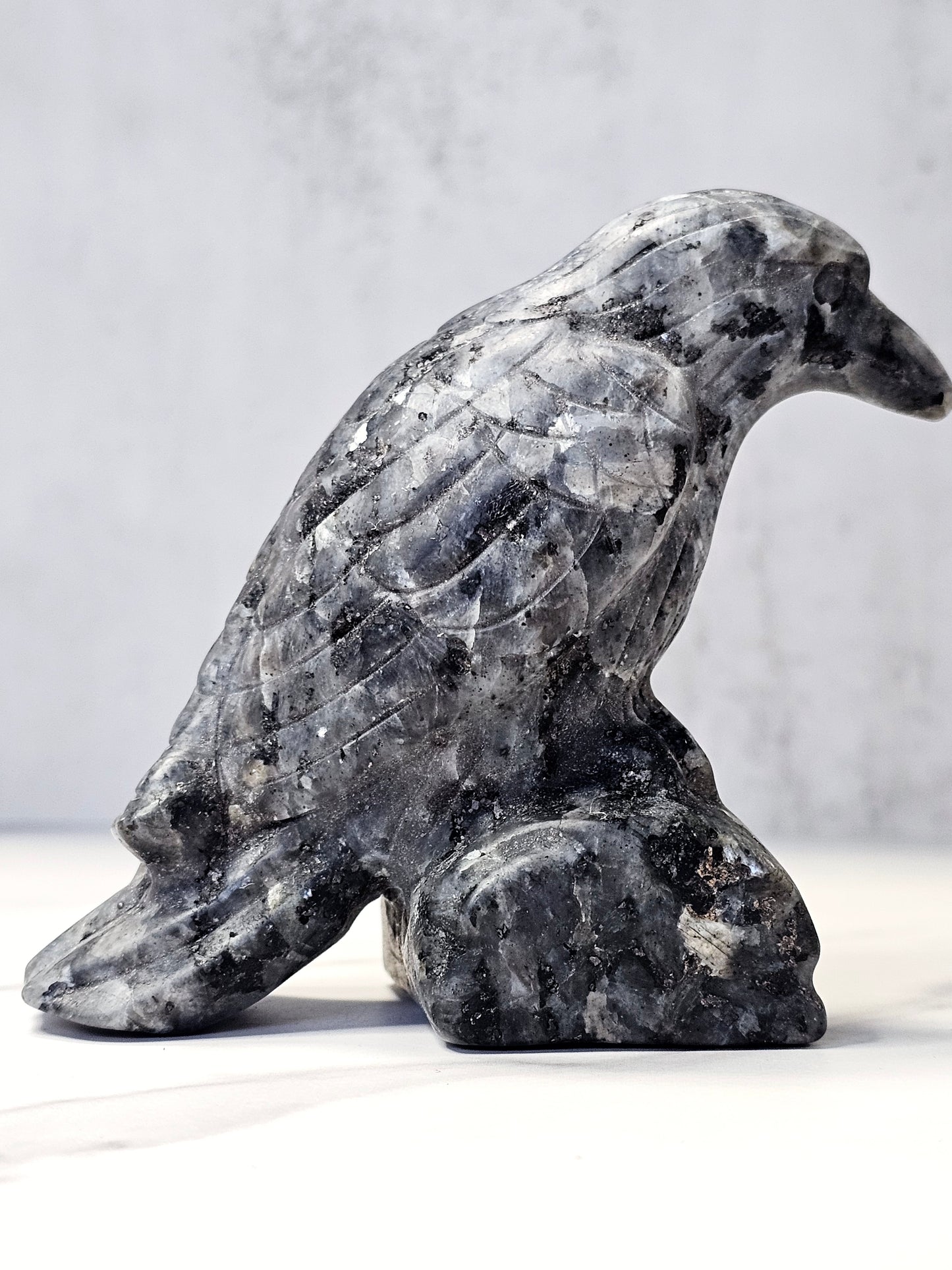 Larvikite Raven Carving