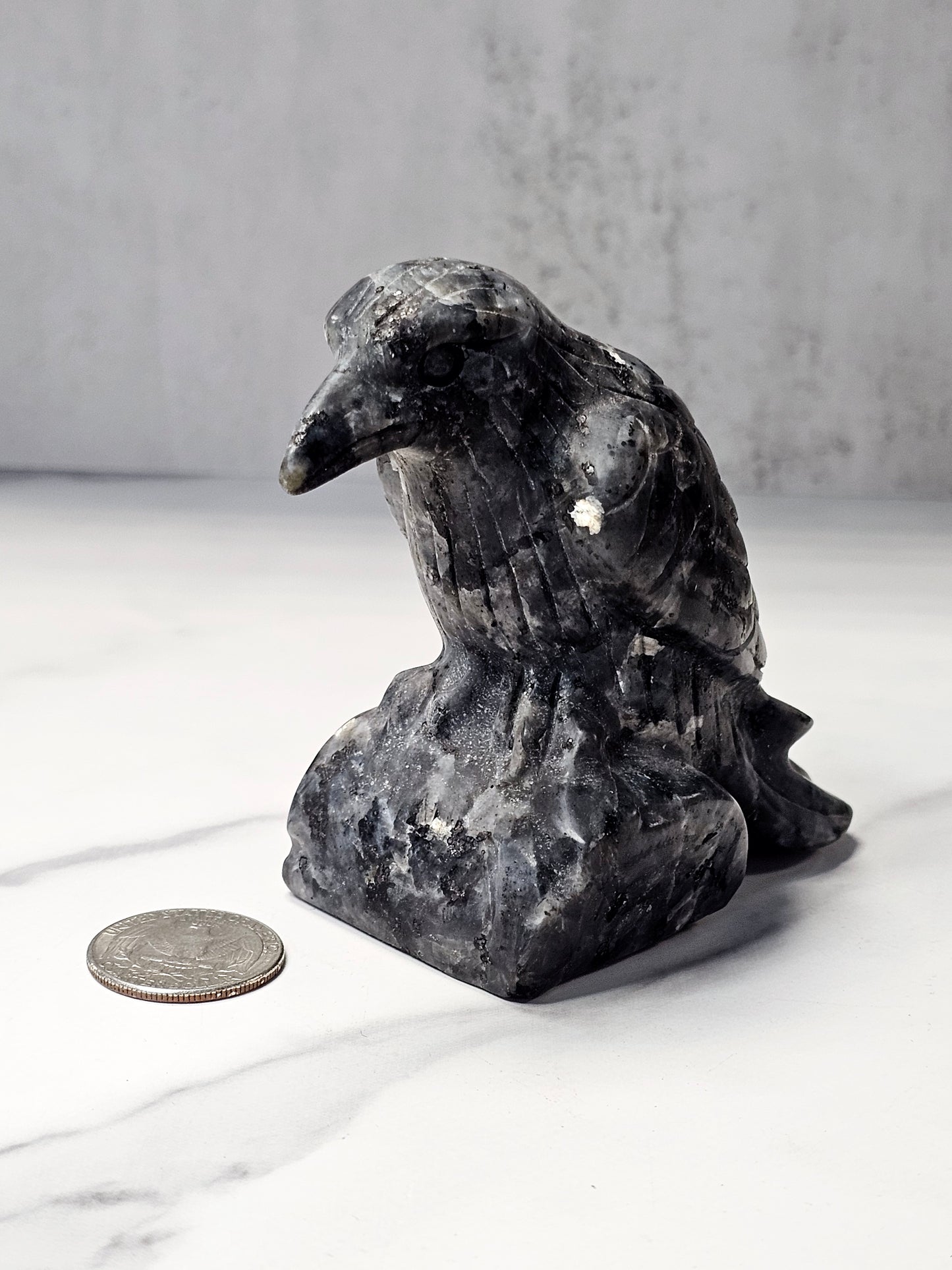Larvikite Raven Carving