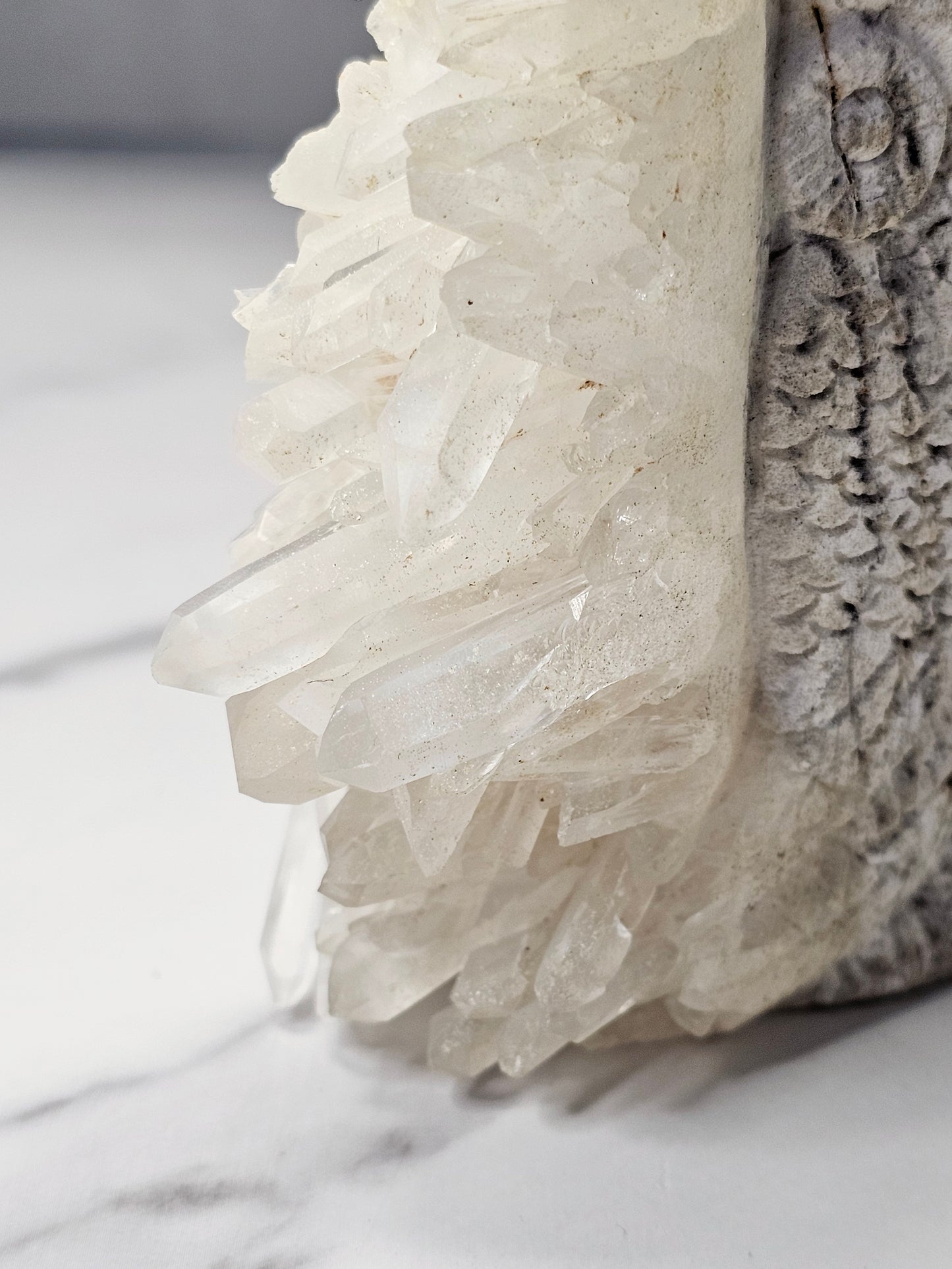 Quartz Point Cluster - Owl Carving