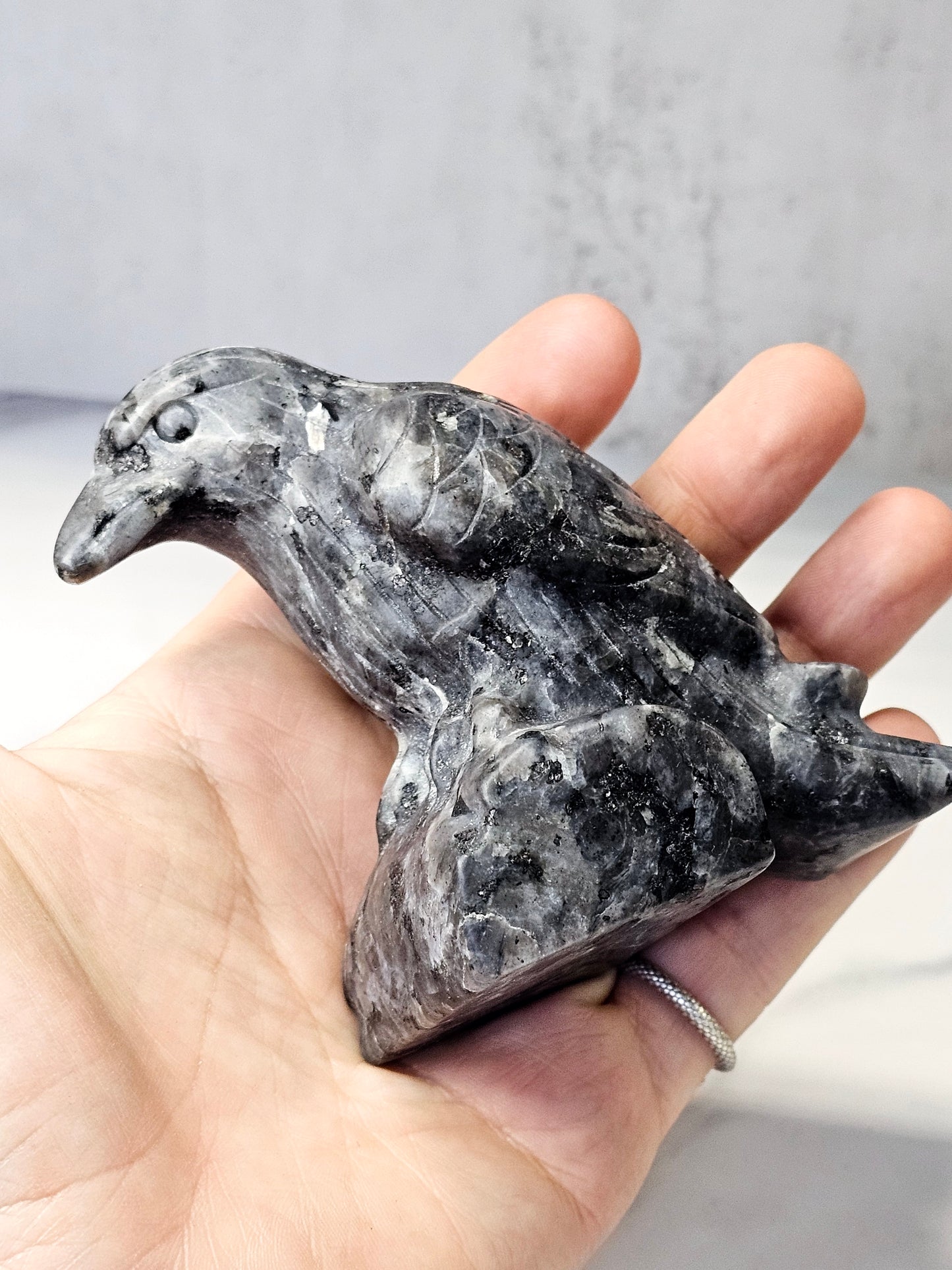 Larvikite Raven Carving