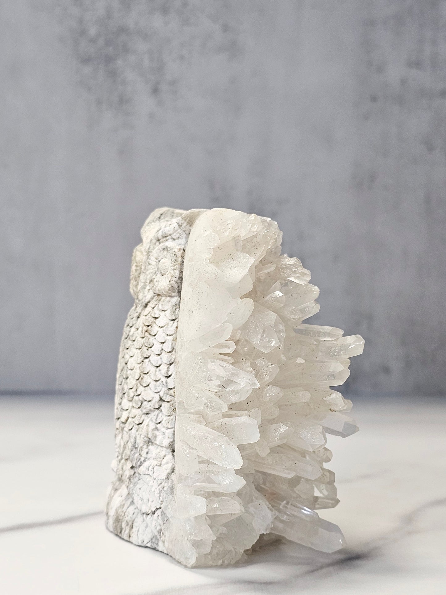 Quartz Point Cluster - Owl Carving
