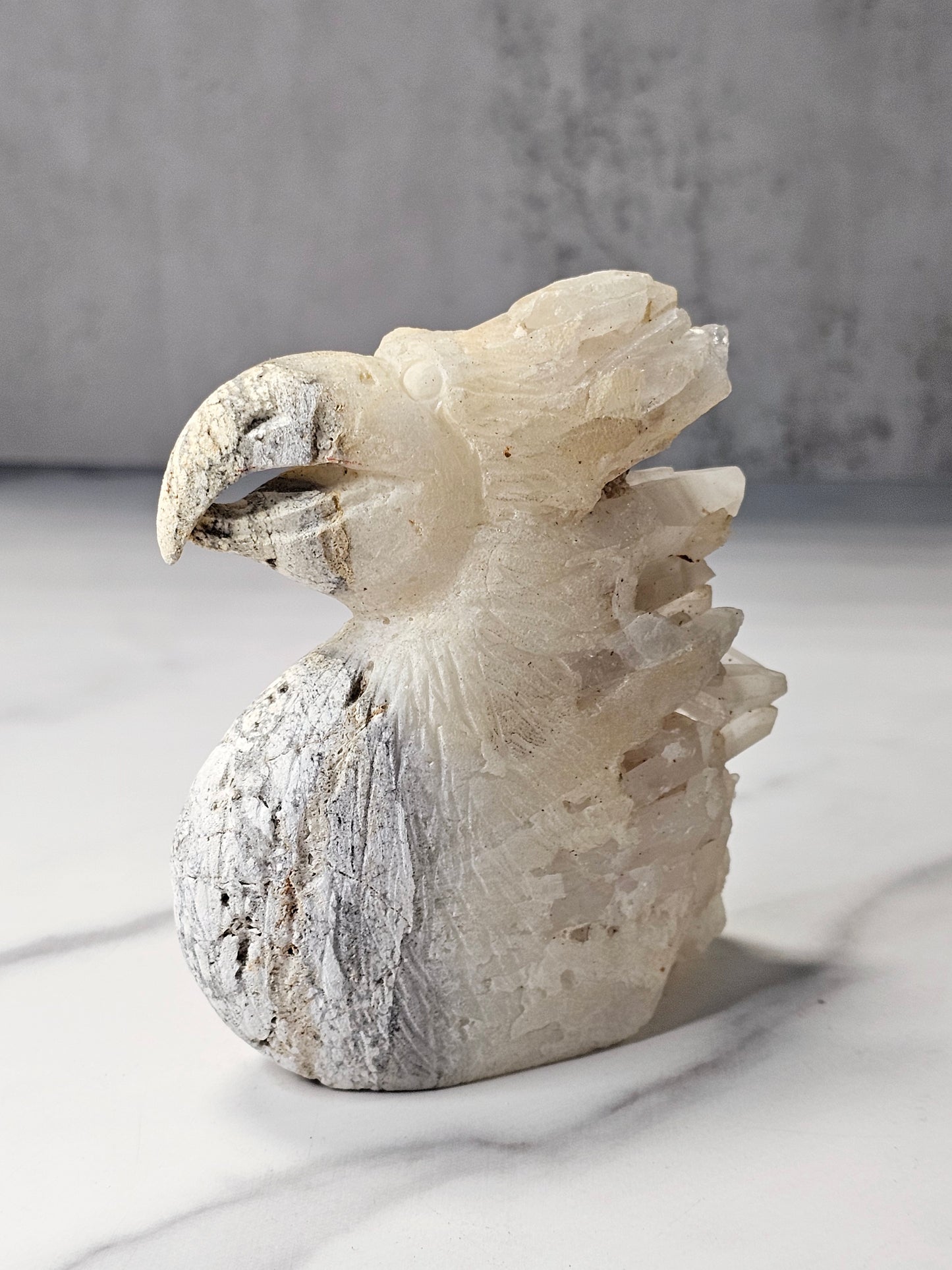Quartz Point Cluster Eagle Carving