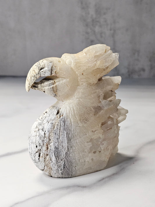 Quartz Point Cluster Eagle Carving