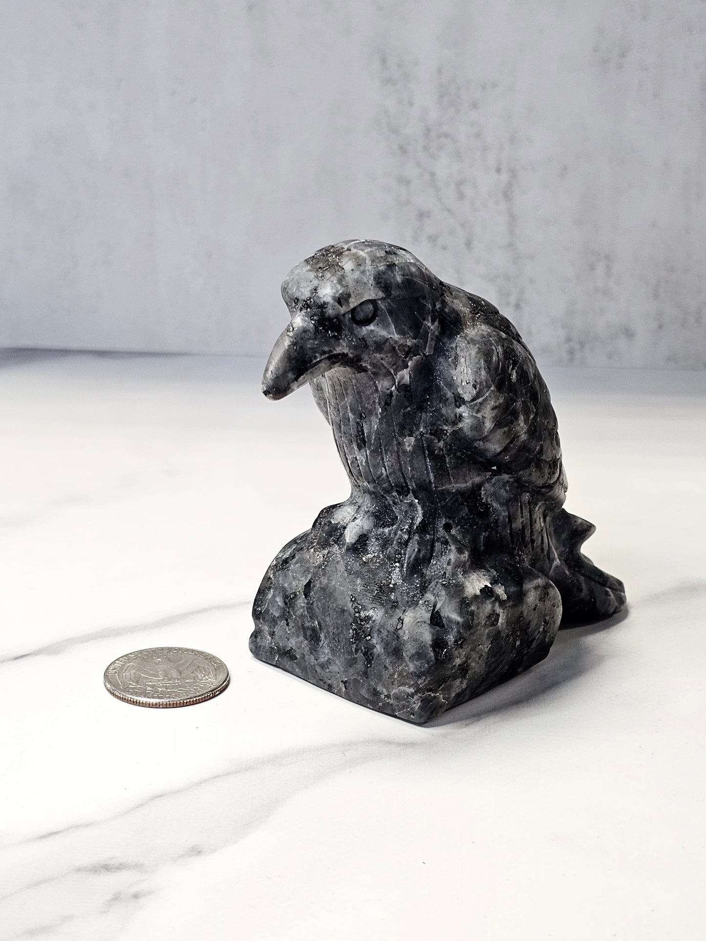 Larvikite Raven Carving