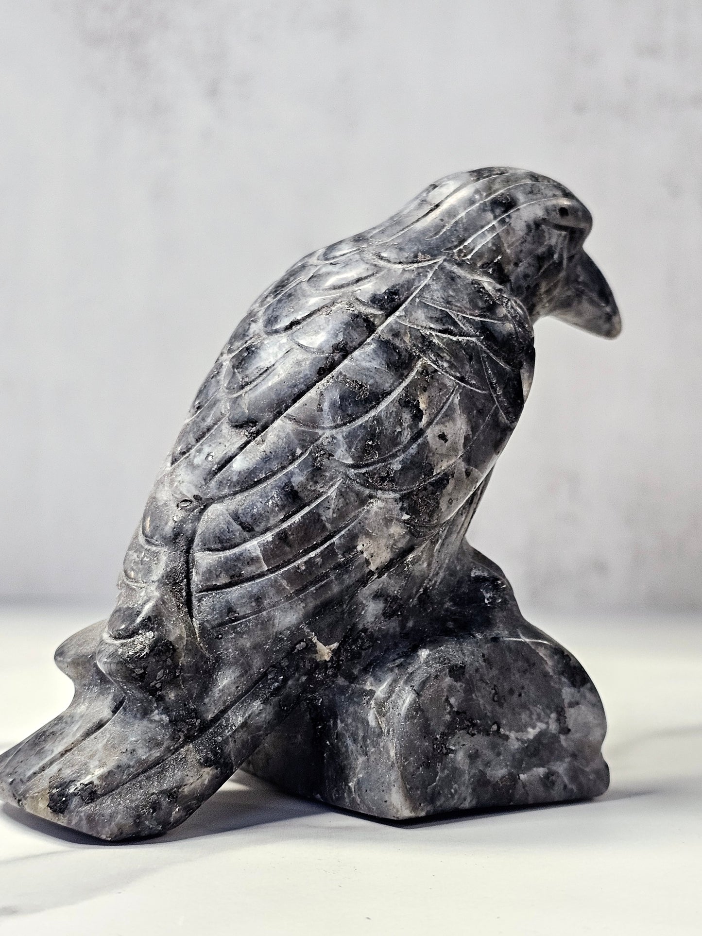 Larvikite Raven Carving