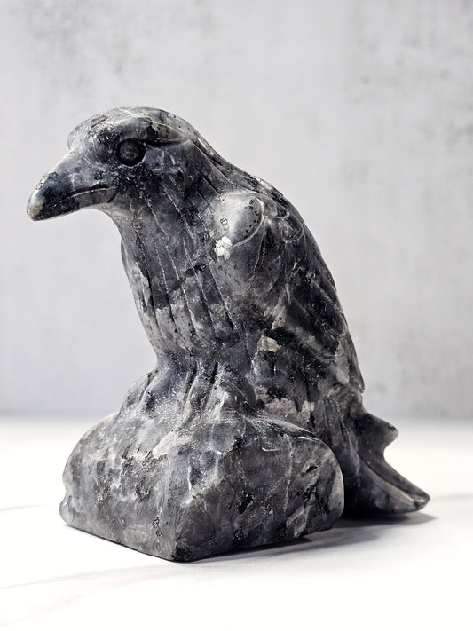 Larvikite Raven Carving