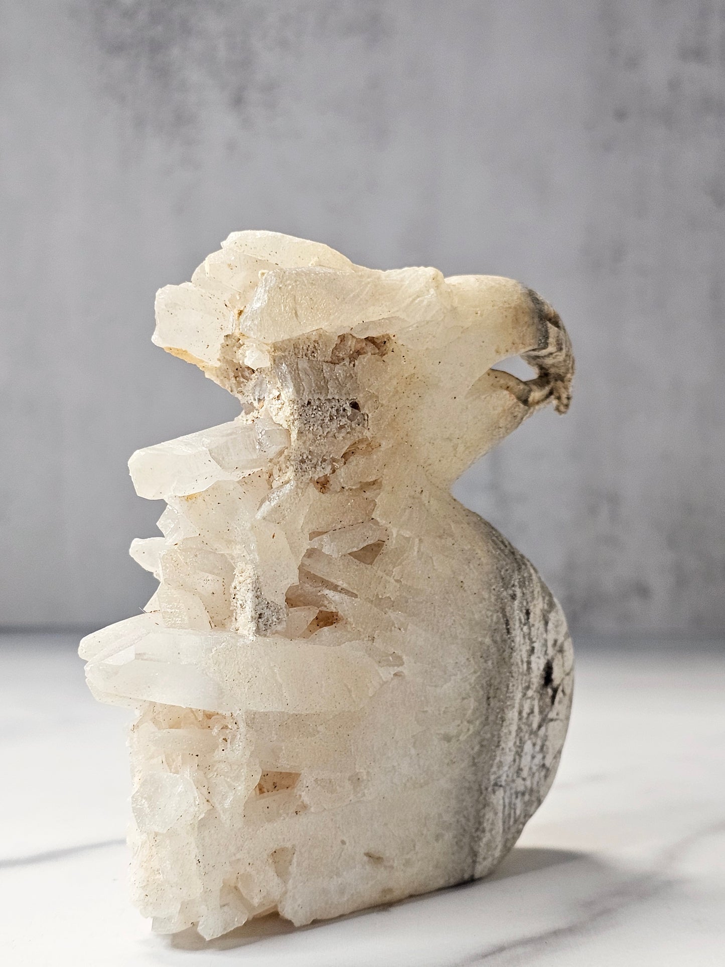Quartz Point Cluster Eagle Carving