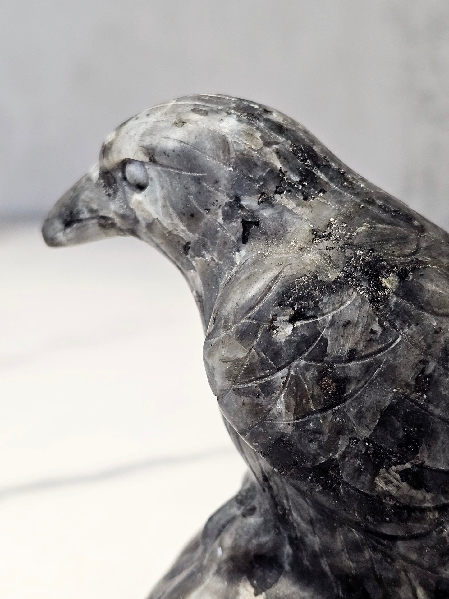 Larvikite Raven Carving