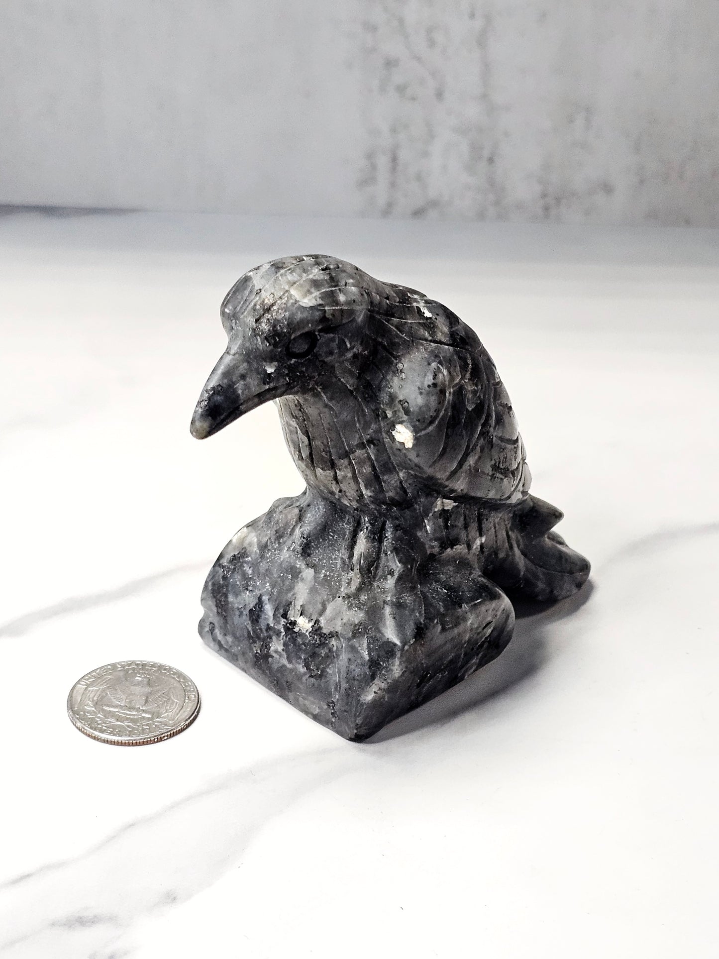 Larvikite Raven Carving