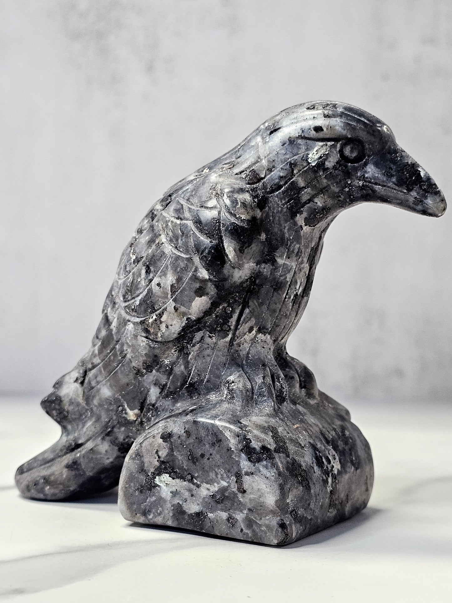 Larvikite Raven Carving