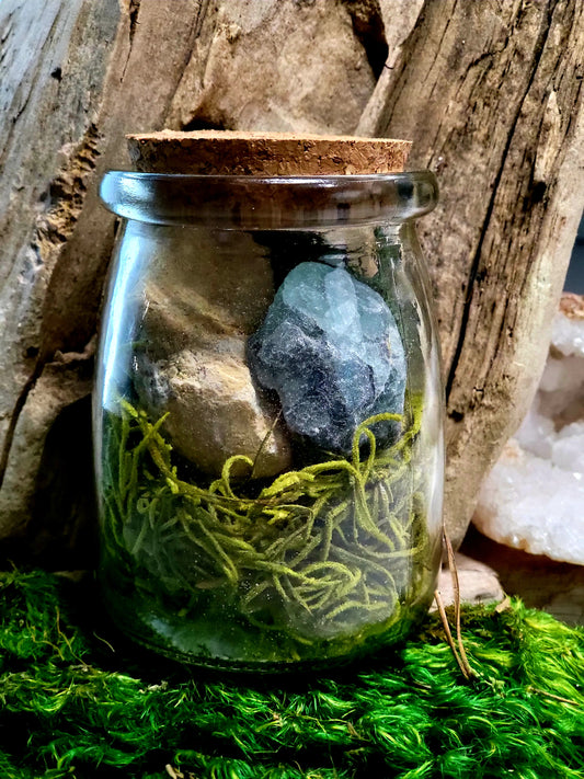 Rainbow Fluorite Glass Terrarium with Break Your Own Geode
