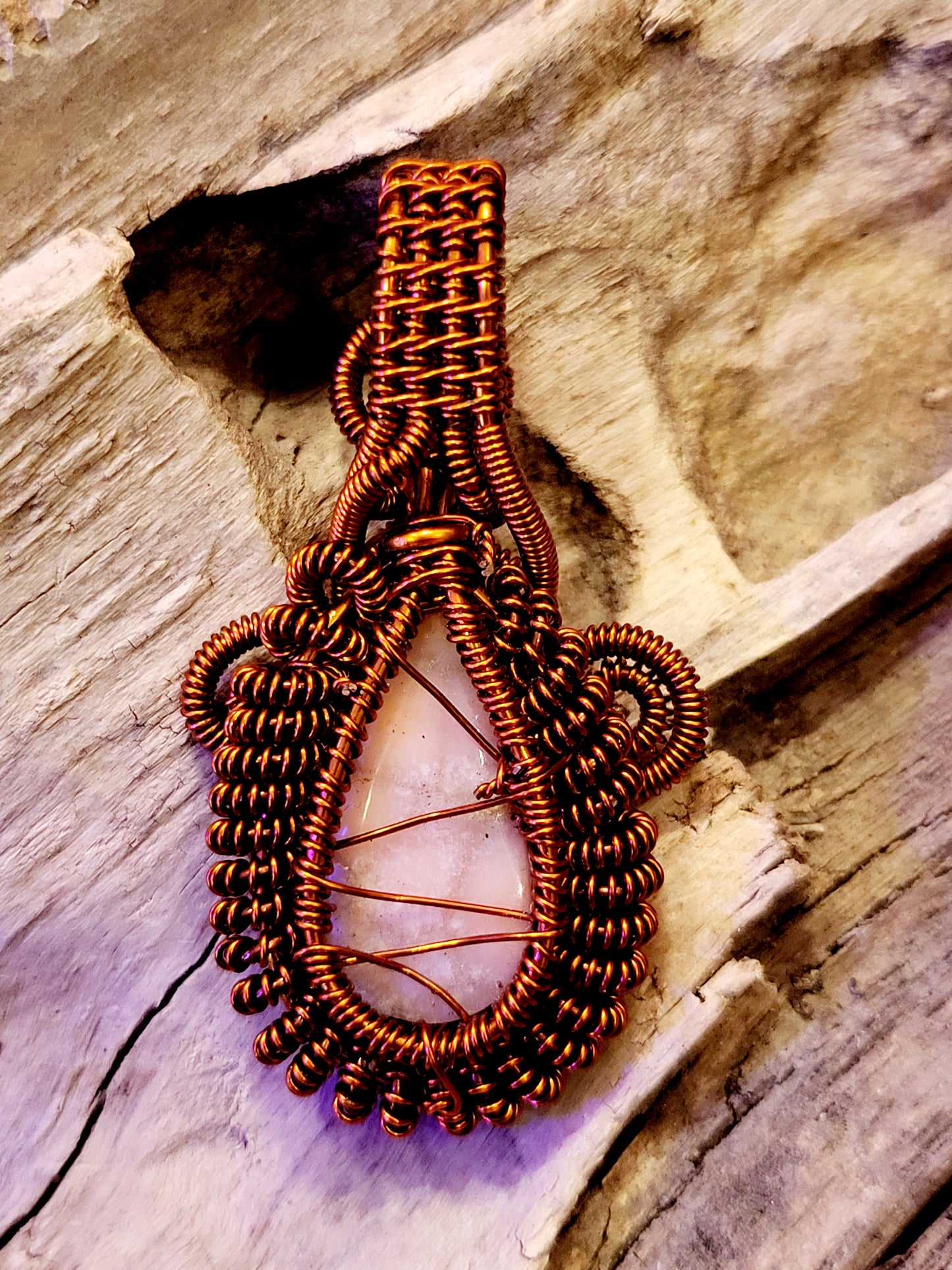 Peach Agate Copper Wire Wrapped Necklace
