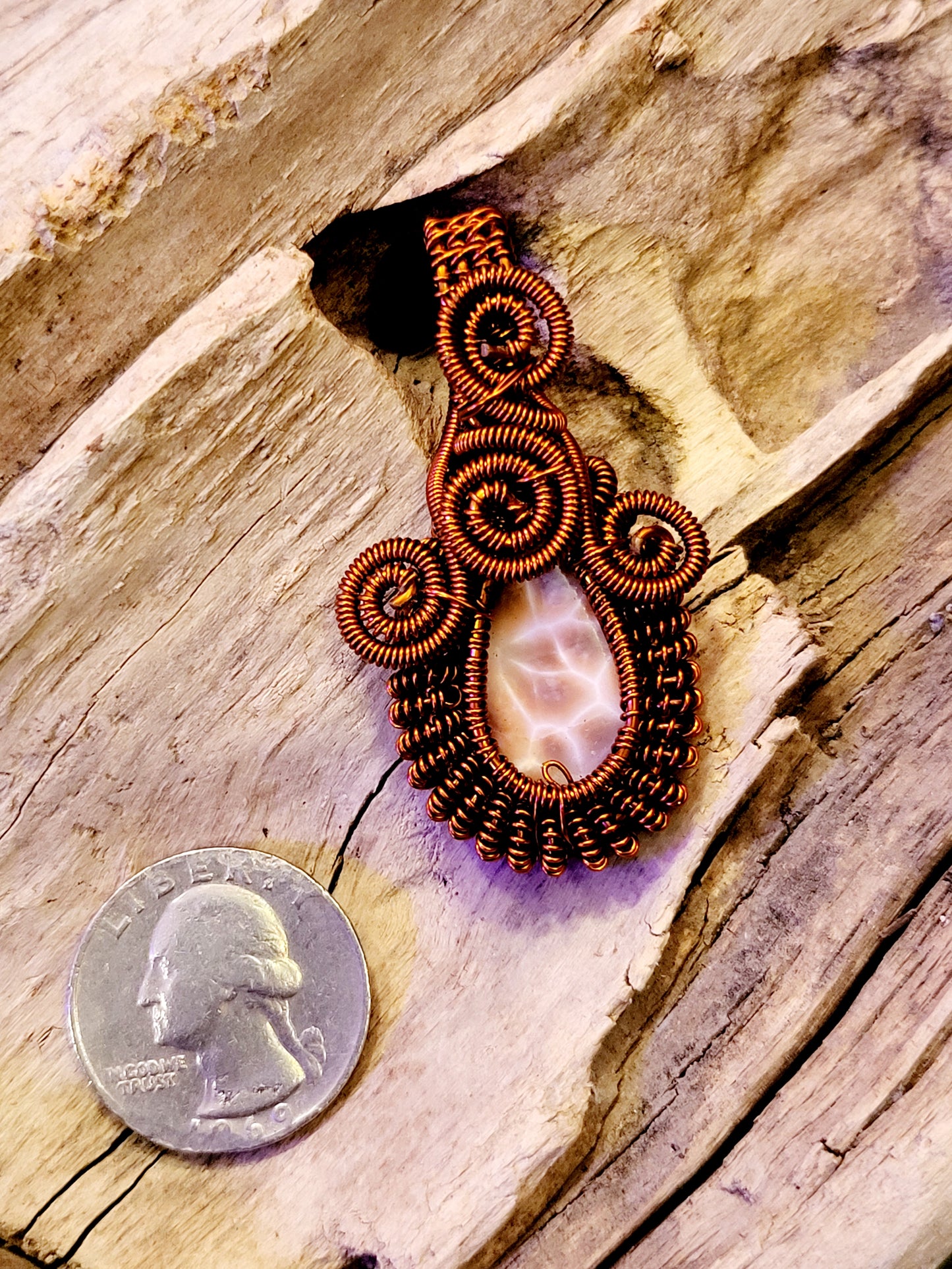 Peach Agate Copper Wire Wrapped Necklace