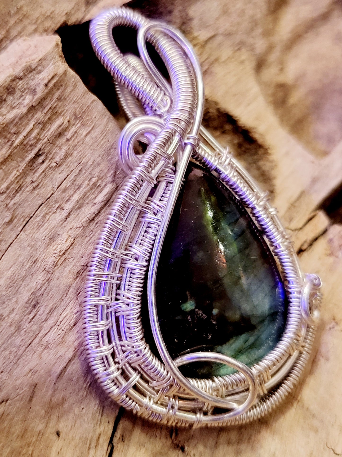 Labradorite Silver Wire Wrapped Necklace