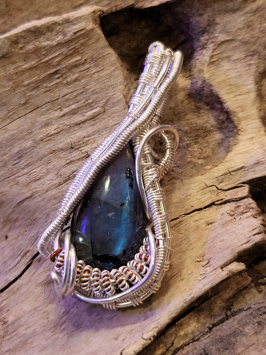 Labradorite and Silver Wire Wrapped Necklace