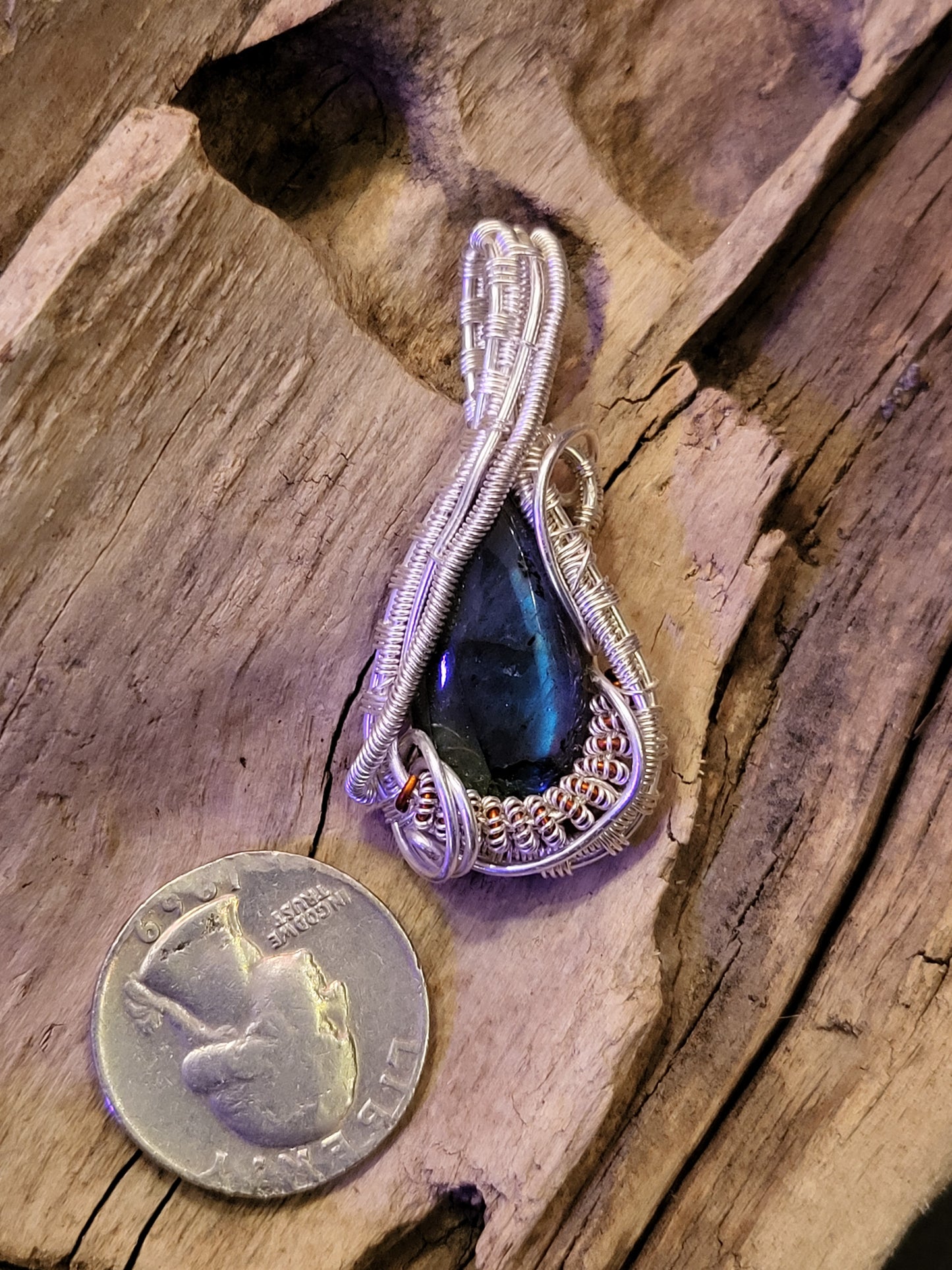 Labradorite and Silver Wire Wrapped Necklace
