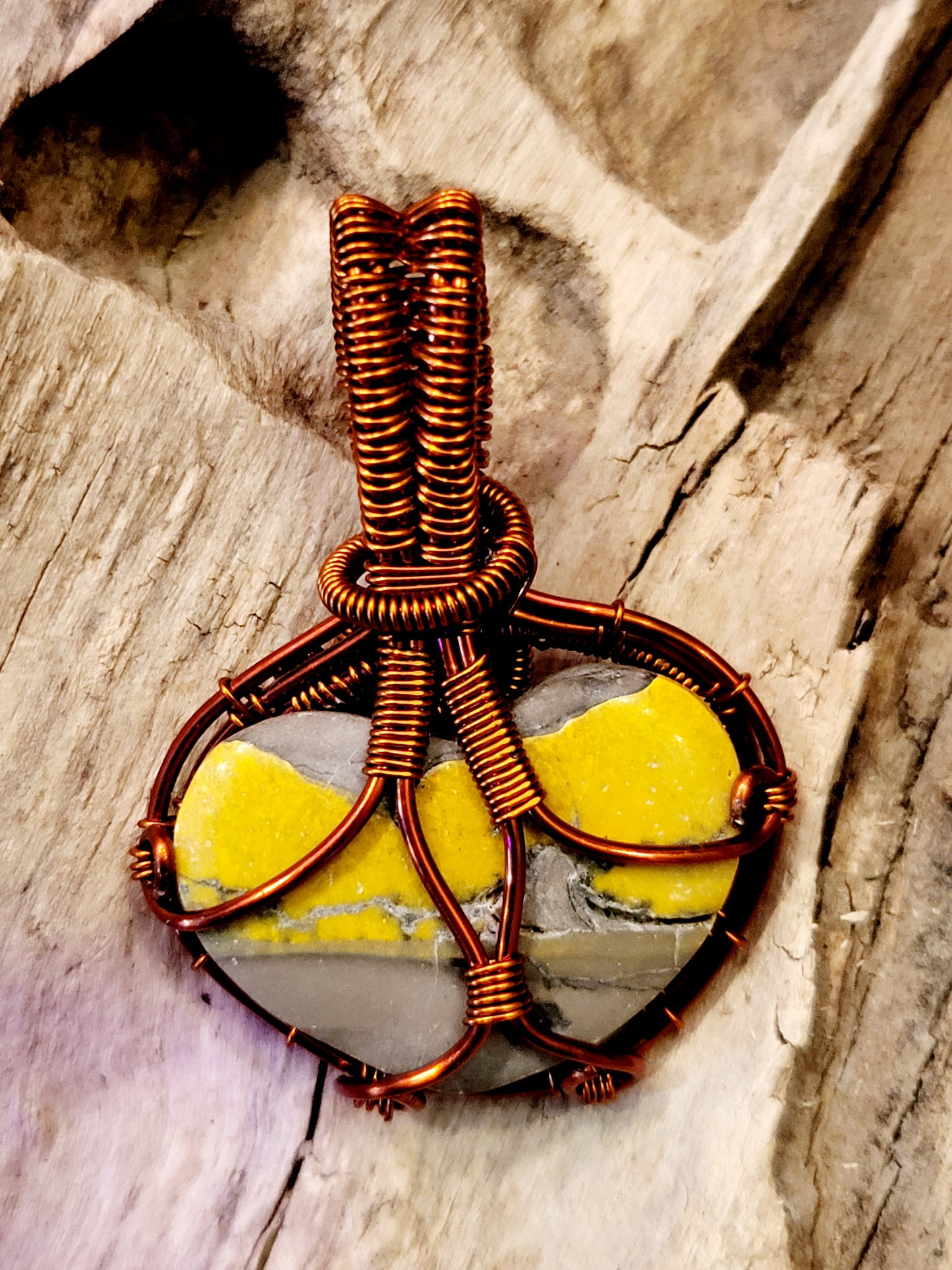 Bumblebee Jasper and Copper Wire Wrapped Necklace