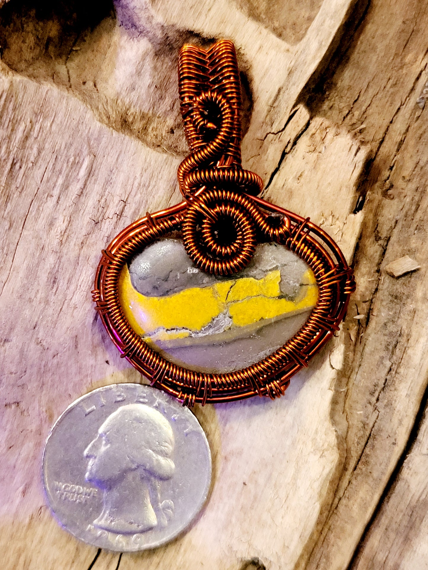 Bumblebee Jasper and Copper Wire Wrapped Necklace