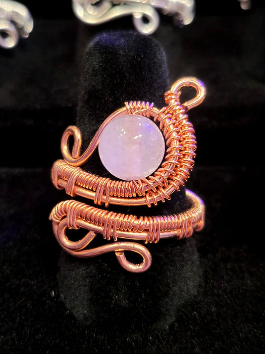 Rose Quartz and Copper Wire Wrapped Ring