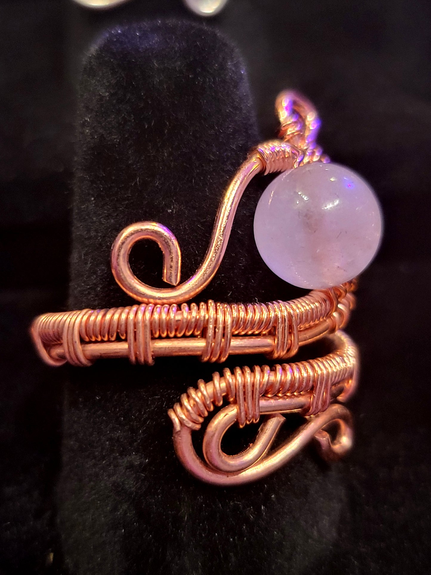 Rose Quartz and Copper Wire Wrapped Ring