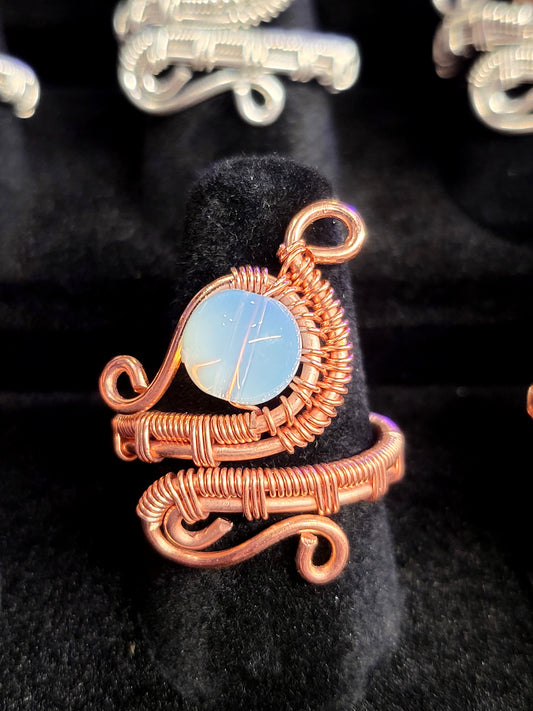 Opalite and Copper Wire Wrapped Ring