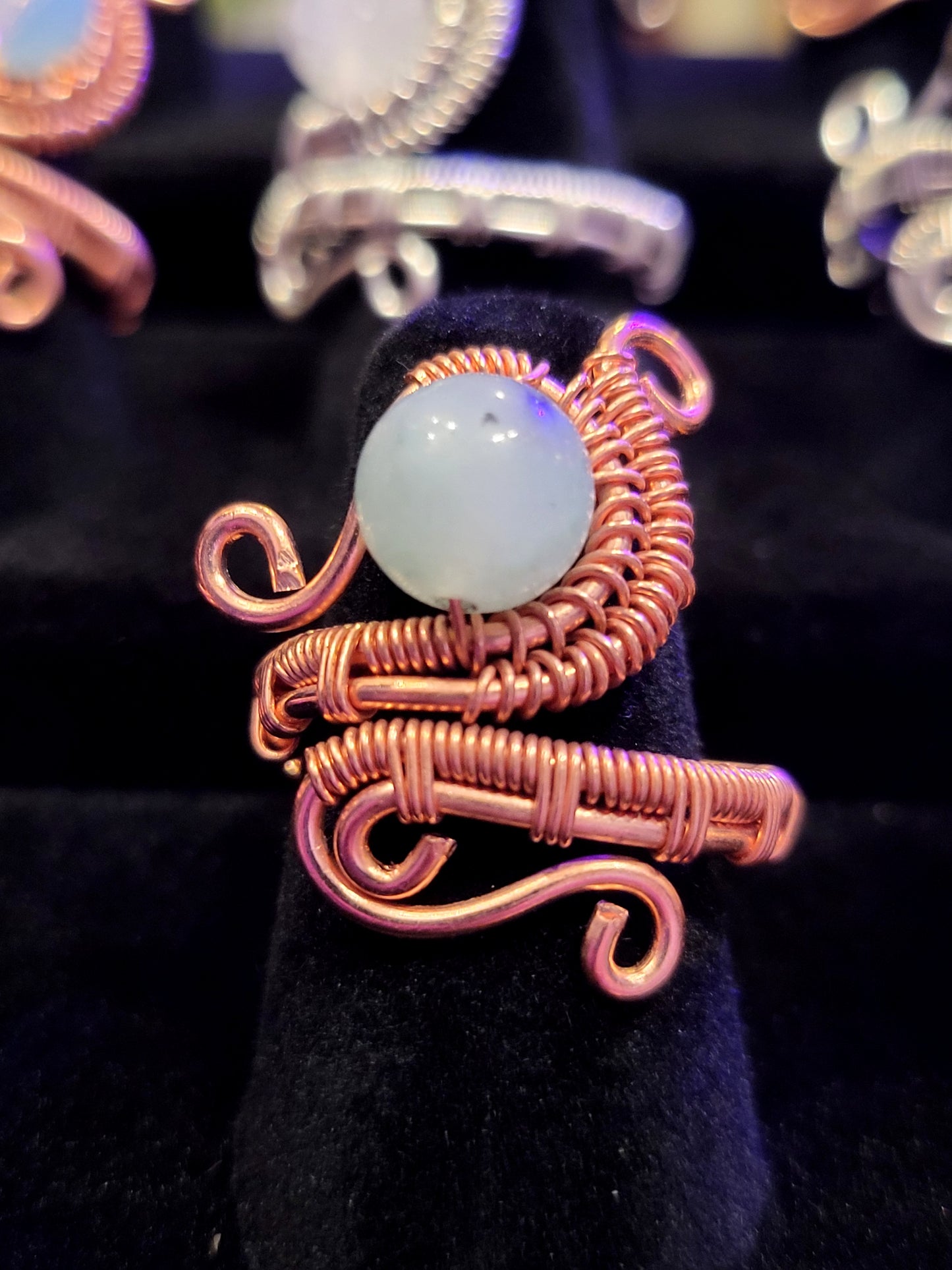 Green Aventurine and Copper Wire Wrapped Ring