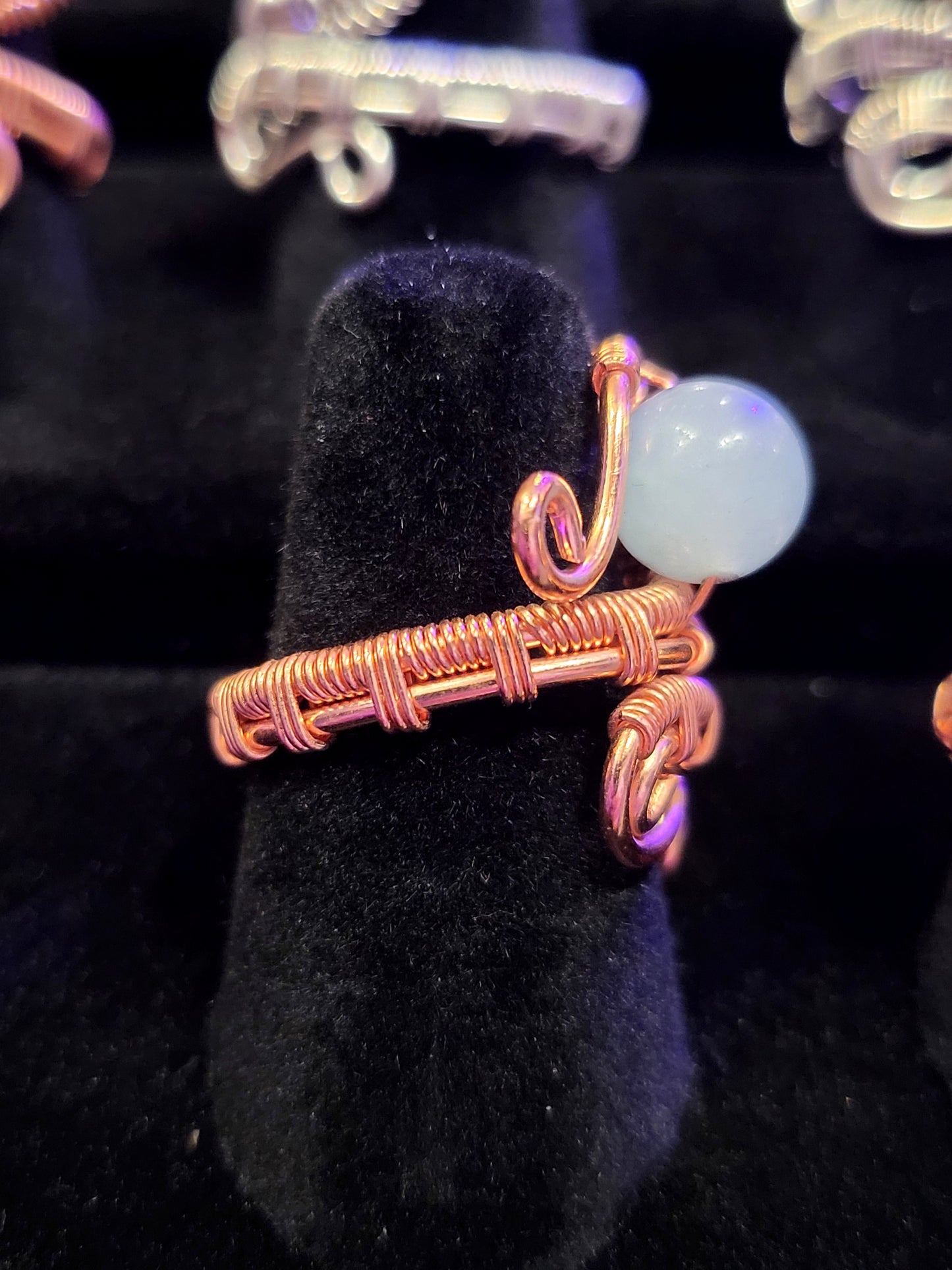 Green Aventurine and Copper Wire Wrapped Ring