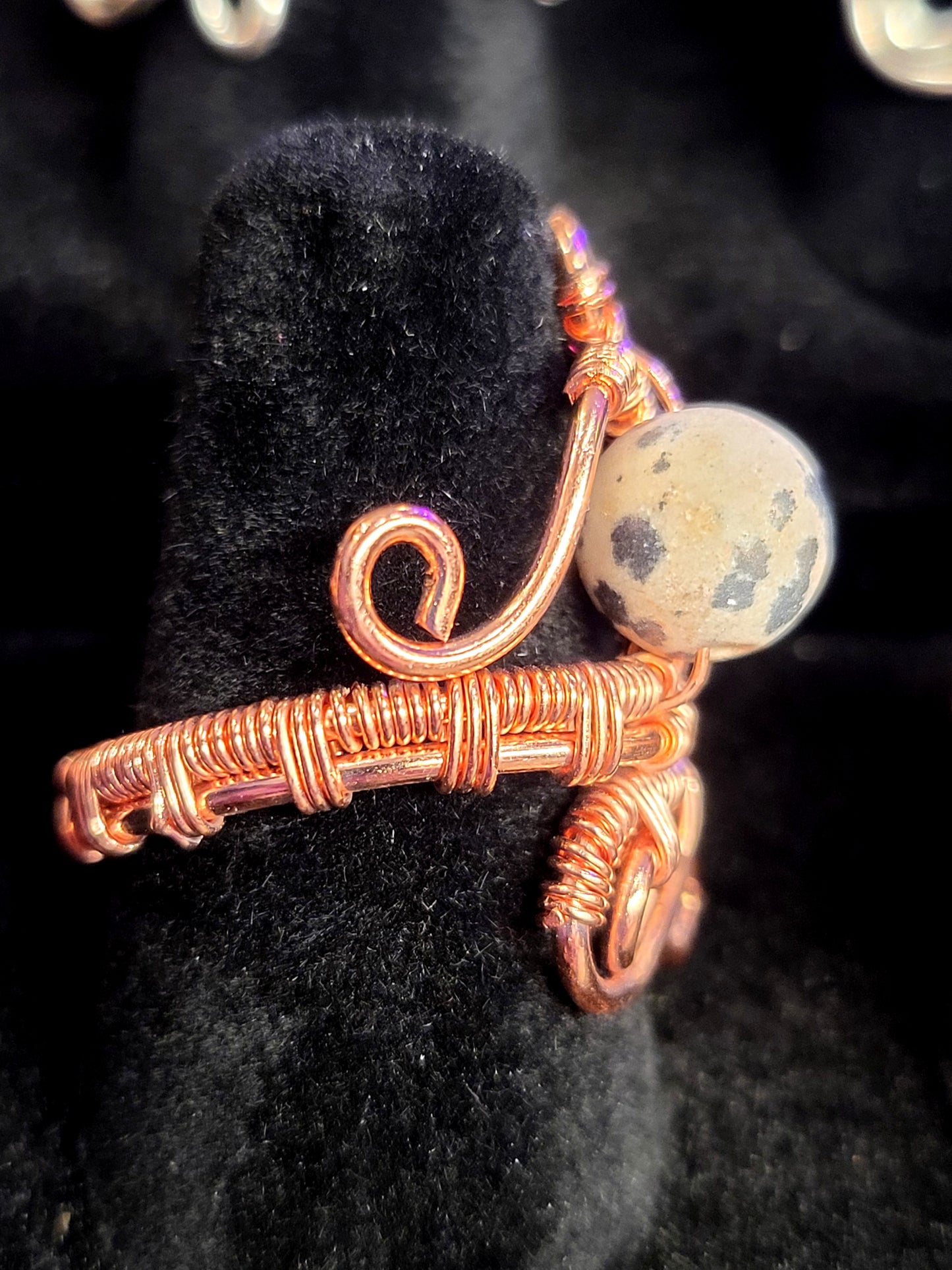 Dalmation Jasper and Copper Wire Wrapped Ring