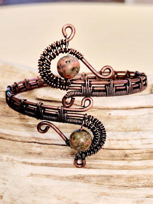Unakite Wire Wrapped Bracelet