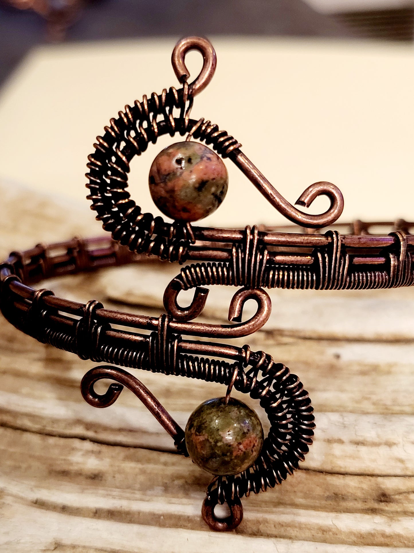 Unakite Wire Wrapped Bracelet