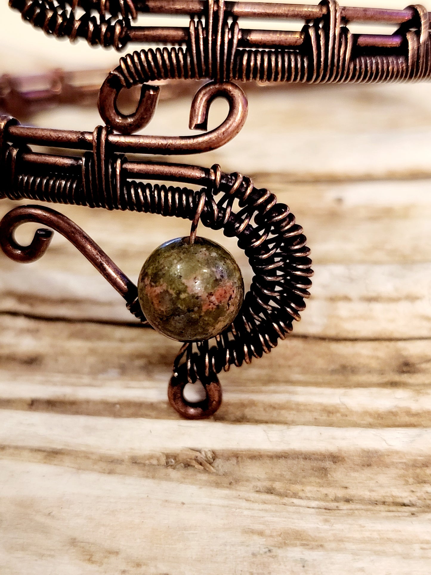 Unakite Wire Wrapped Bracelet