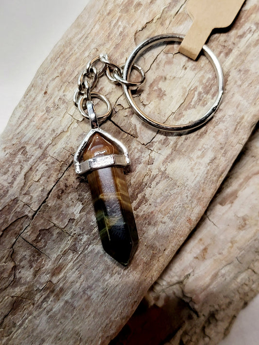Tiger's Eye Crystal Point Keychain