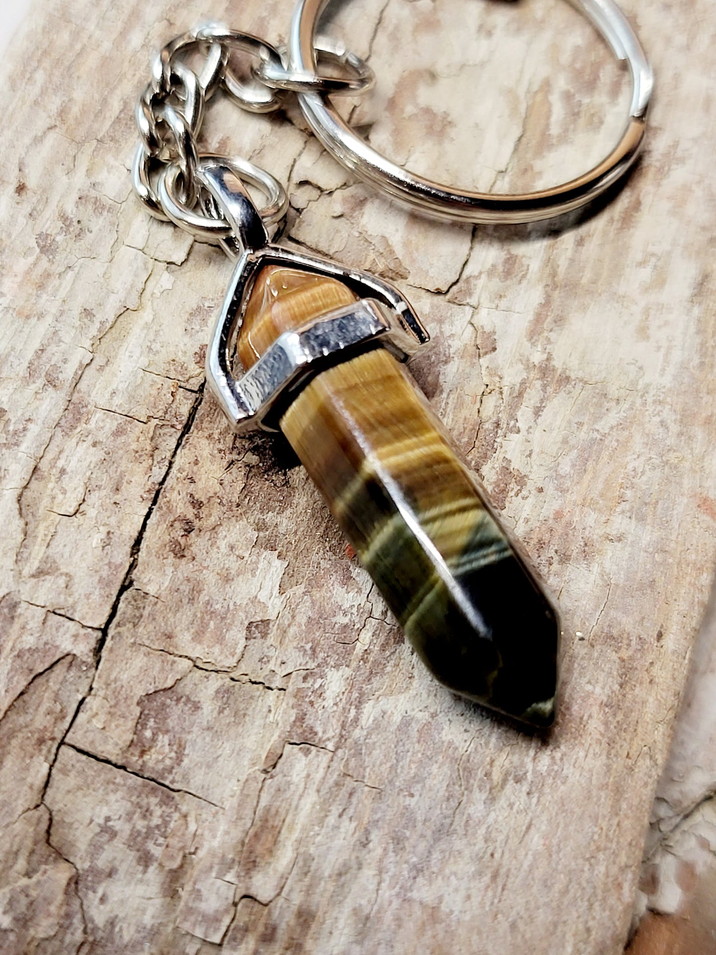 Tiger's Eye Crystal Point Keychain